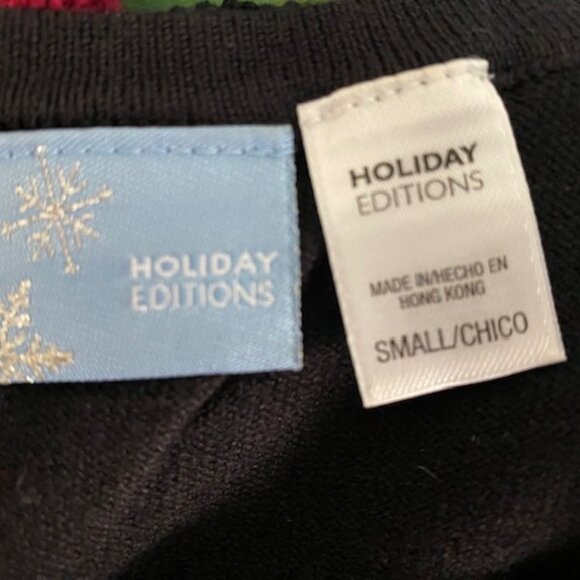 New Holiday Editions BLACK lightweight SWEATER 3 SEQUIN & BEAD Christmas Trees S - Picture 4 of 6